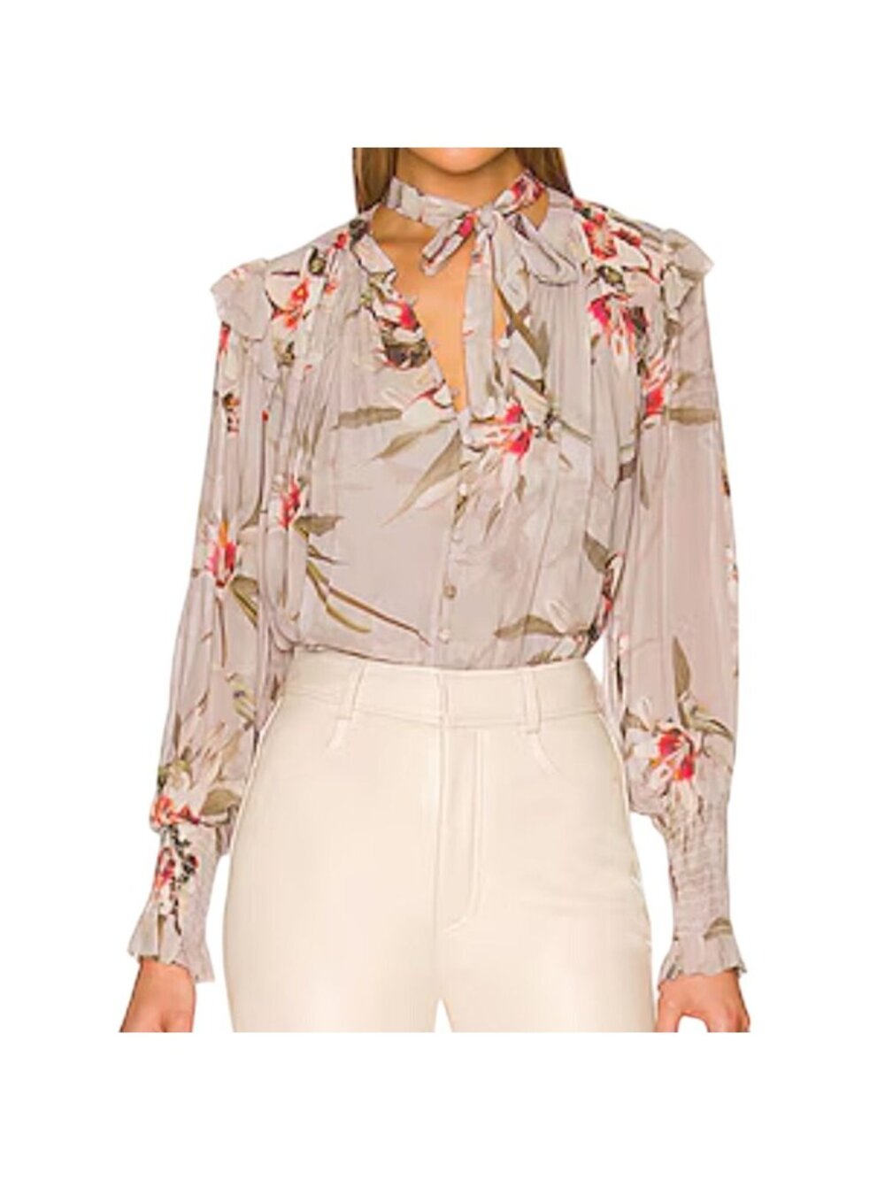 Allsaints Lara Kuroyuri Floral Long Sleeve Ruffled Blouse Quiet Luxury Size 2